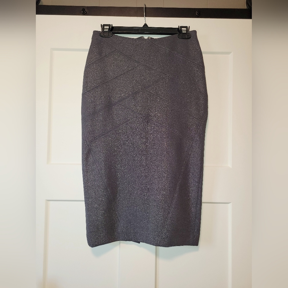 Express Metallic Pencil Skirt Size 2 Silver Gray Shimmer Bodycon Party Office
